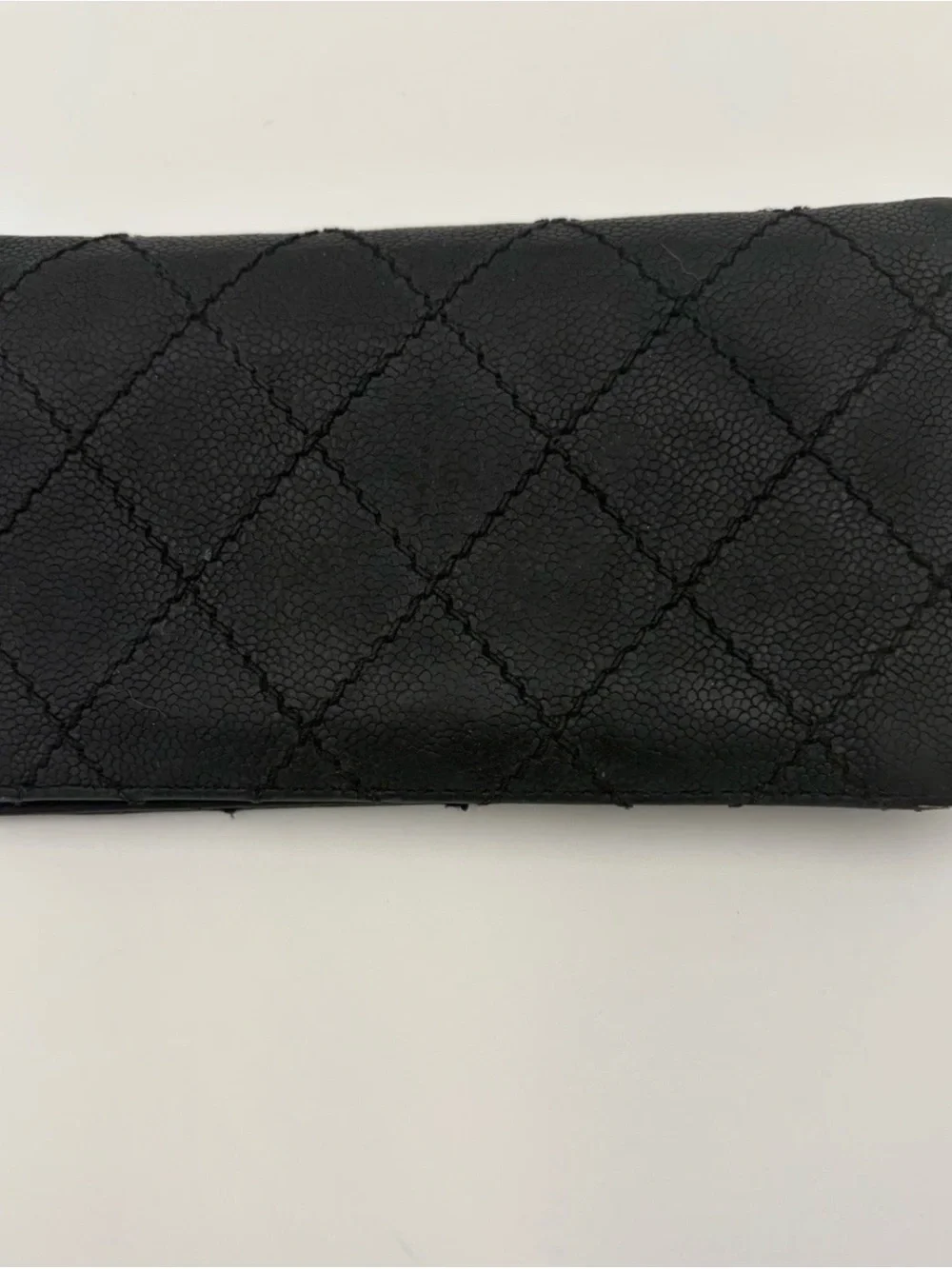 CHANEL Black Quilted Caviar Leather Wallet with Silver CC Emblem